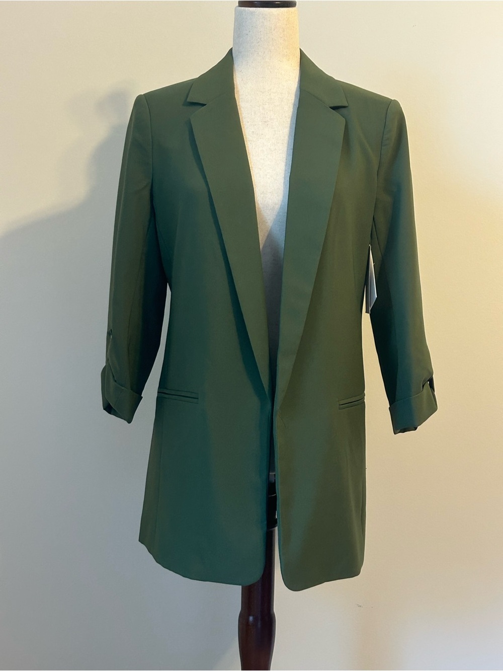 NWT Kensie Olive Green Longline Blazer Size Medium Open Front Jacket
